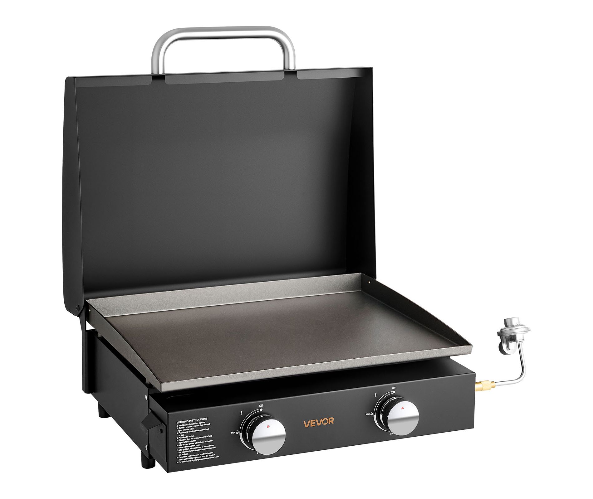 VEVOR Gas Griddle, 2 Burner Tabletop Griddle, 22 inch Portable Griddles Propane with Lid, Oil Drain Hole & Oil Collection Tray, Black