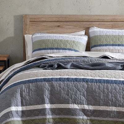 Gray and Beige Cotton Twin Reversible Quilt Set