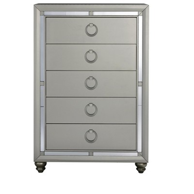 CAVINAS Bedroom Dresser with 2/5 Mirror Accents Drawer,Dressers & Chest of Drawers with Bun Foot for Living Room,Entryway