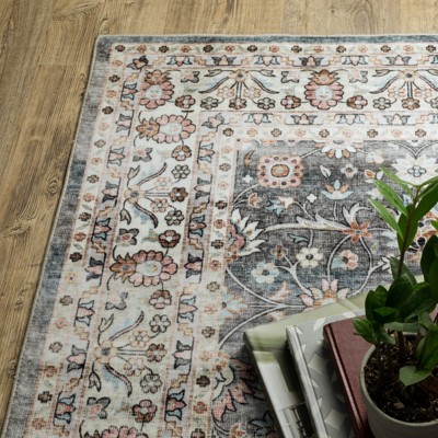 Sumter Gray and Ivory Washable Wool Synthetic Area Rug 7'6" x 10'