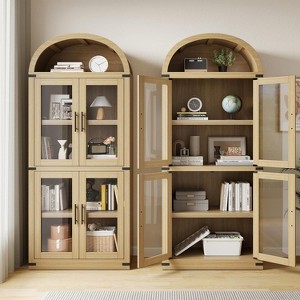72" Tall Arched Farmhouse Bookcase with Doors, Wooden Display Cabinet with Storage Shelves - 1 of 4