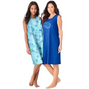 Dreams & Co. Plus Size 2-Pack Sleeveless Sleepshirt - 1 of 4