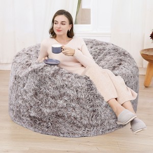 Fluffy Bean Bag Covers Only, Soft PV Velvet Bean Bag Chair Cover for Living Room Bedroom, No Filling - 1 of 4