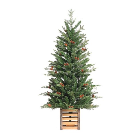 4 Foot Prelit Indoor/Outdoor Shimmering Frosted Pine Potted Tree with –  Haute Decor