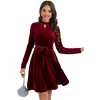 BLUEMING Womens Velvet Cocktail Dress Vintage Long Sleeve Babydoll V Neck A Line Wedding Guest Mini Dress - 4 of 4