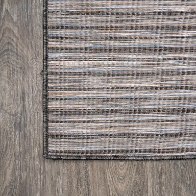 Reversible Dark Gray/Blue Striped Synthetic Area Rug 9' x 12'