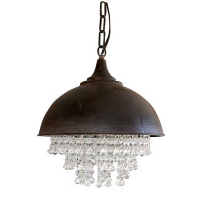Antiqued Bronze Dome Chandelier with Hanging Crystals