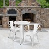 Emma and Oliver Commercial 24" Round White Metal Indoor-Outdoor Table Set with 2 Arm Chairs - 2 of 4