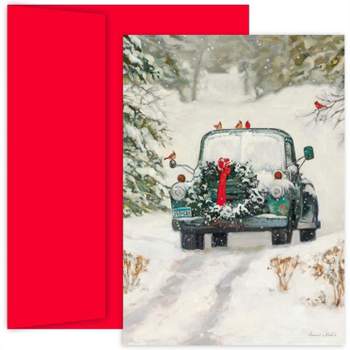 Masterpiece Studios Hollyville 16-Count Boxed Christmas Cards & Envelopes in Keepsake Box, 7.8" x 5.6", Classic Car for Holidays (914100)