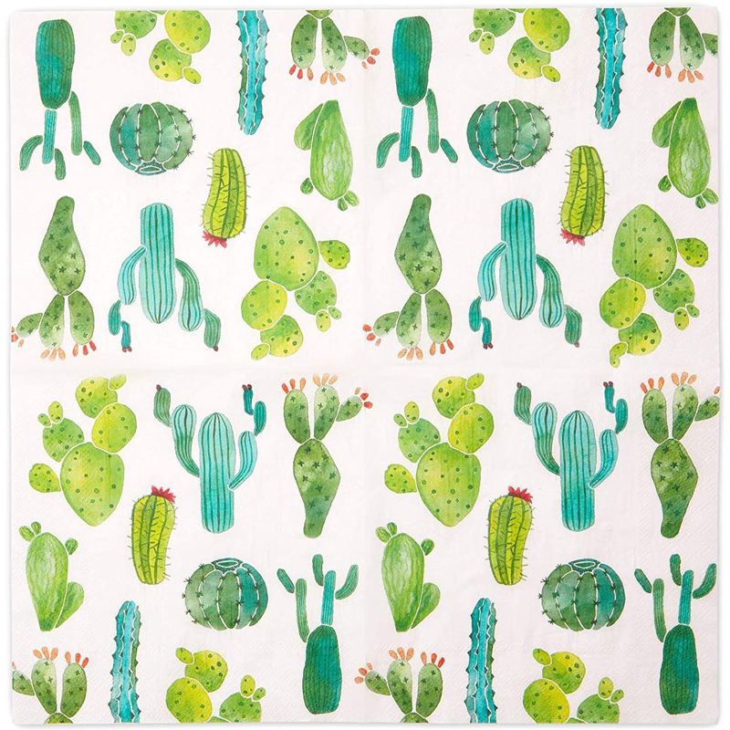 Sparkle and Bash 100 Pack Succulent Cactus Paper Napkins for Fiesta Birthday Party (6.5 In), 5 of 7