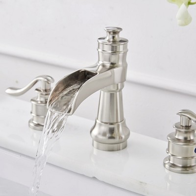 Brushed Nickel 8-Inch Widespread Waterfall Bathroom Faucet