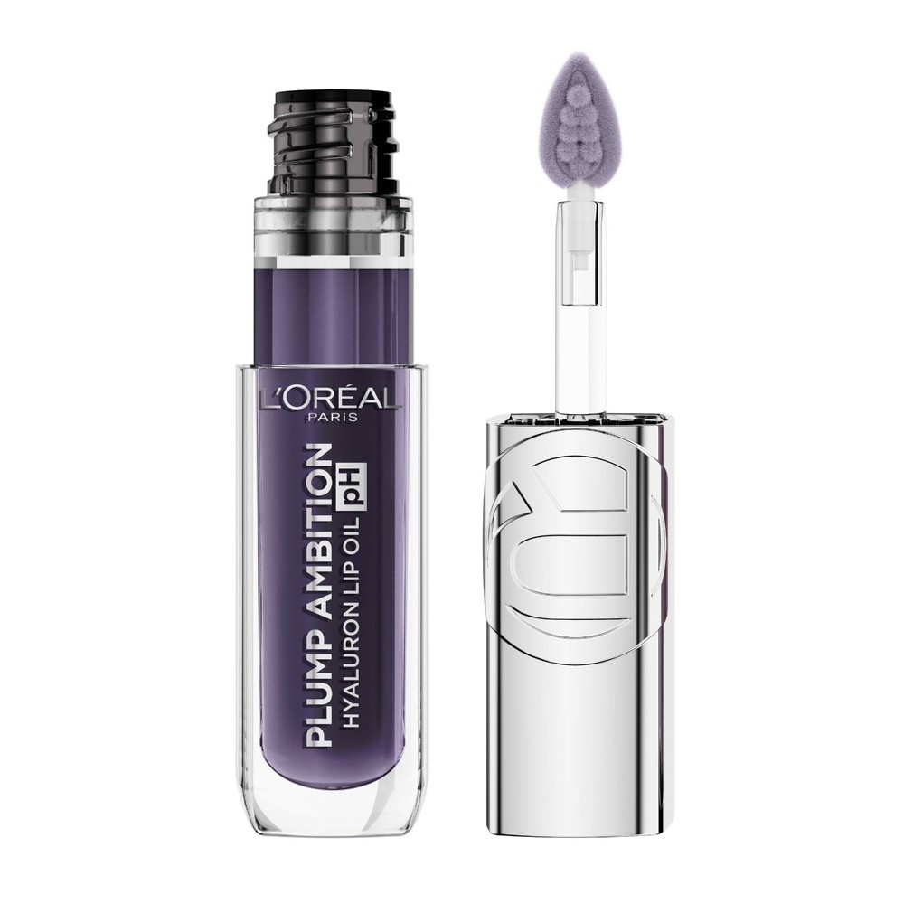 Photos - Other Cosmetics LOreal L'Oreal Paris Plump Ambition Hyaluron pH Lip Oil Plumping Lip Gloss - 90 pH Berry Noir - 0.16 fl oz 