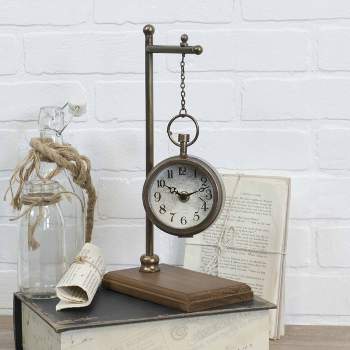 VIP Iron 13.25 in. Brown Hanging Clock Table Decor