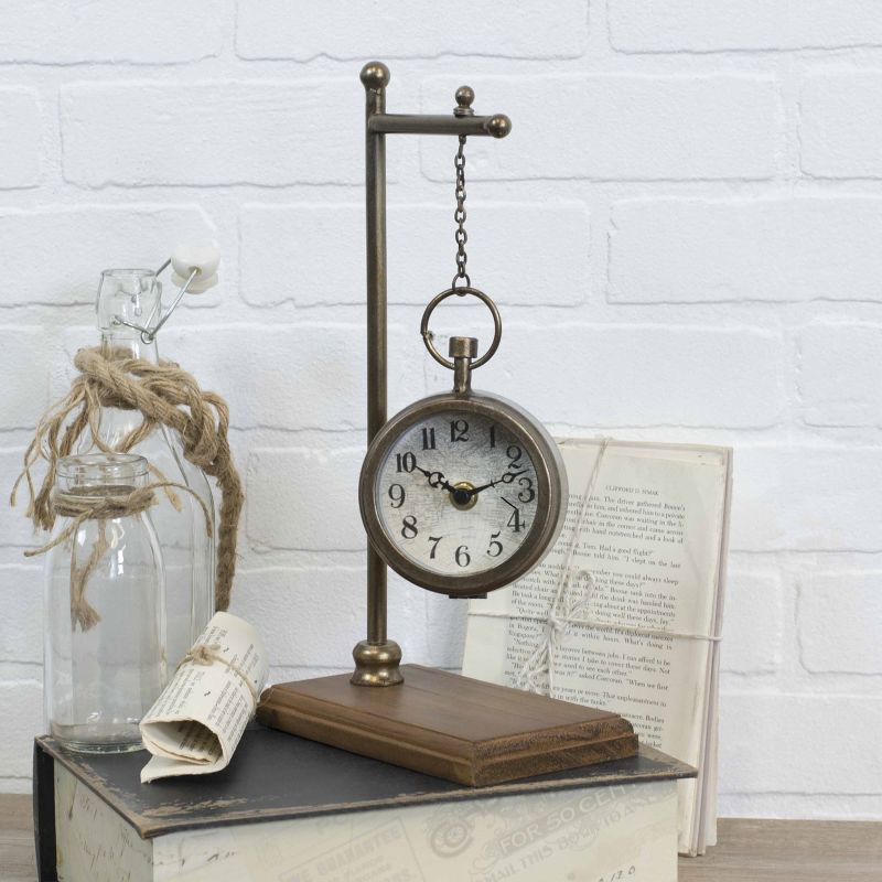 VIP Iron 13.25 in. Brown Hanging Clock Table Decor, 1 of 2