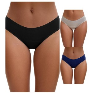 INSPIRE CHIC 3 Layers Period Leak Proof Briefs for Women's Cotton Mid-Waisted Underwear 3 Packs - 1 of 4