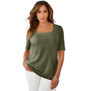 Jessica London Women's Plus Size Stretch Cotton Square Neck Tee - 1 of 4