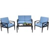 Costway 4PCS Patio Furniture Set Aluminum Frame Cushioned Sofa Chair Coffee Table Blue - 2 of 4