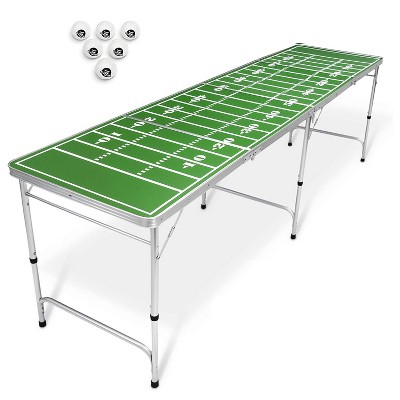 GoPong GP-8-Football 8 Foot Portable Folding Aluminum Pong Tailgate Drinking Party Game Table with 6 Balls, Football Field