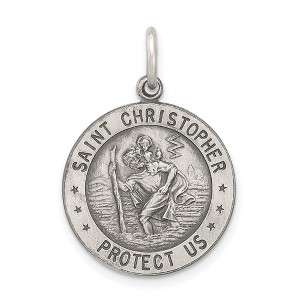 Black Bow Jewelry Sterling Silver St Christopher Round Sports Medal Pendant, 18mm - 1 of 4
