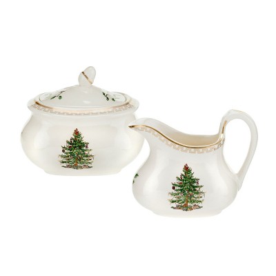 Spode Christmas Tree Gold Collection Sugar Bowl and Creamer Set - Sugar Bowl: 16 oz./Creamer: 8 oz.