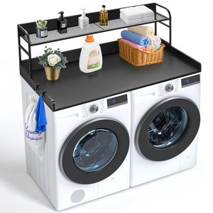 VEVOR Washer Dryer Countertop with 2-Tier Shelf, 54" x 27" Wooden Washer and Dryer Countertop with Anti-Slip Pads, Water-Resistant ,Black - 1 of 4