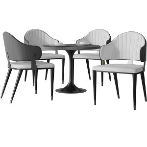 LeisureMod Verve 5-Piece Dining Set, 36" Round Resin Top Table and 4 Leather Dining Chair - 1 of 4