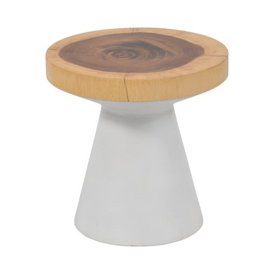 16" Natural Suar Wood Round Accent Table with White Base