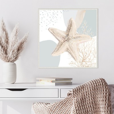 Ocean Oasis Starfish Coastal Canvas Wall Art with White Frame