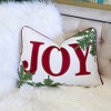 Whisen Embroidered Christmas Throw Pillow, 14x20" Velvet Lumbar Cushion with Green Holiday Accents - 3 of 4