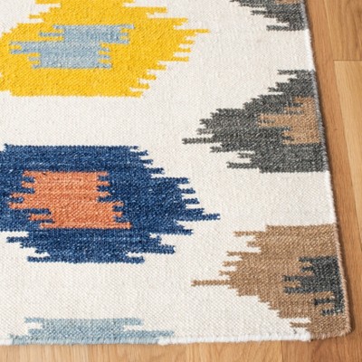 Ivory and Multicolor Wool Flat Woven Runner Rug
