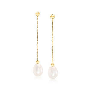 Ross-Simons 8-8.5mm Cultured Pearl Bead and Chain Drop Earrings in 14kt Yellow Gold - 1 of 3