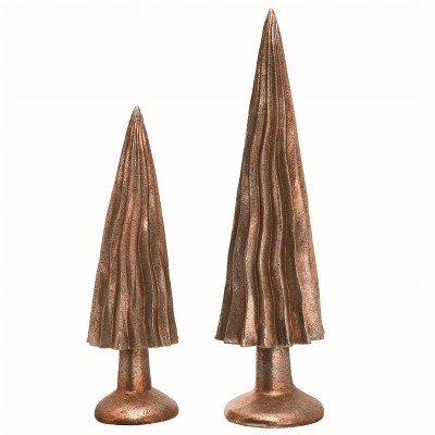 Transpac Resin 16.5 in. Bronze Christmas Elegant Copper Trees Set of 2