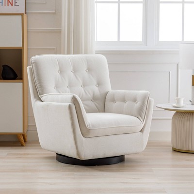 Wovenbyrd Modern Tufted Swivel Club Chair Cream Boucle Performance ...