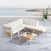 Modular Outdoor Corner Sofa Set Wood Grain Texture Sectional w/ Chaise Longue & Ottoman + Square Coffee Table - 2 of 4
