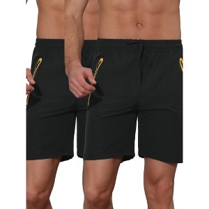 Lars Amadeus Men's Solid Color Elastic Waistband Swimwear Shorts 2 Packs - 1 of 4
