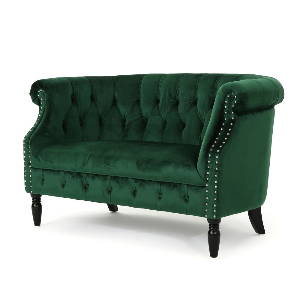 Photos - Sofa Christopher Knight Home Milani Scroll Arm Loveseat Emerald: Upholstered Polyester, Nailhead Trim, Tufted Design