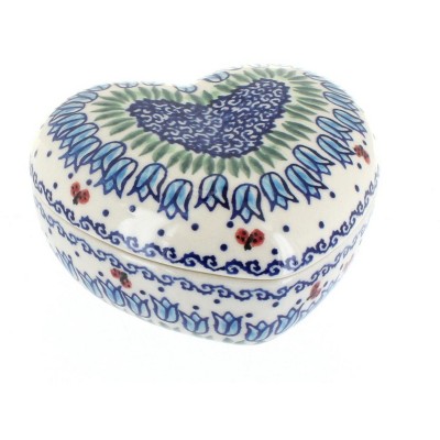 Blue Rose Polish Pottery Garden Tulip Large Heart Box