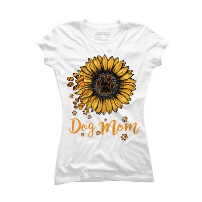 Junior's Design By Humans Mother's Day Dog Mom Sunflower Paw By dodorindesign T-Shirt