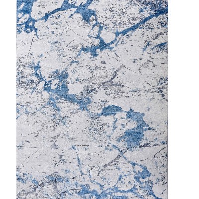 HomeRoots 6' X 9' Blue and Silver Abstract Printed Washable Non Skid Area Rug
