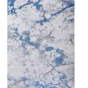 HomeRoots 6' X 9' Blue and Silver Abstract Printed Washable Non Skid Area Rug - 1 of 4