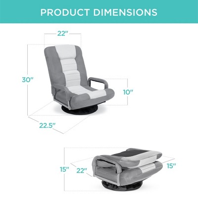 Gray and White 22" Swivel Gaming Floor Chair with Adjustable Backrest