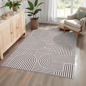 Abstract Washable Area Rug Non-Slip Throw Rug with Rubber Back, Low Pile Stain Resistant Boho Geometric Carpet for Living Room, Bedroom Dining Room - 1 of 4