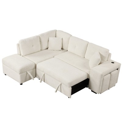 NicBex Modern Pull Out Sofa Bed Chenille Convertible Sleeper Sofa with Ottoman, 2 Stools and 2 Pillows for Living Room