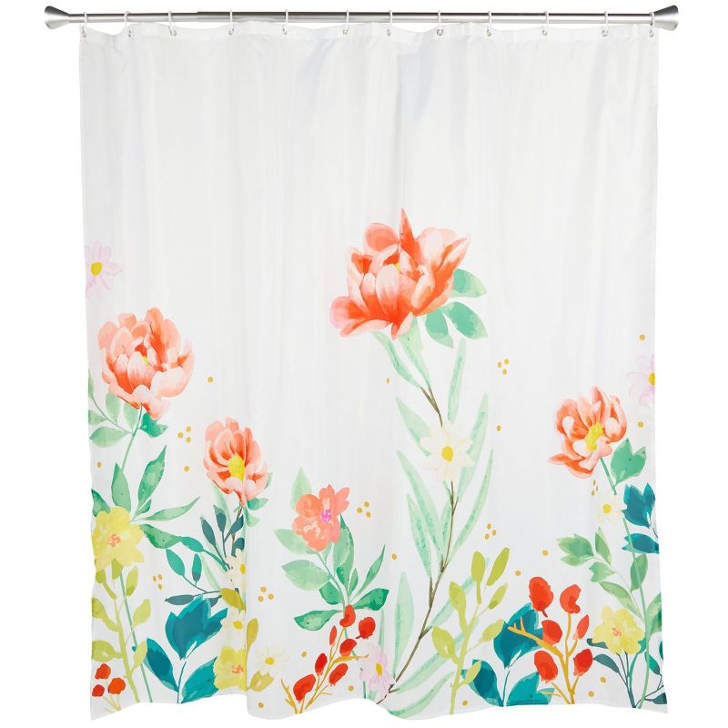 Juvale 72x72 in Botanical Floral Shower Curtain Set with 12 Hooks Set, Watercolor Flower Bathroom Decor, 1 of 7