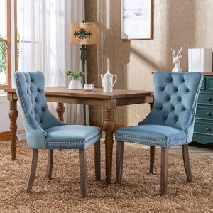 Set of 2 Modern Velvet Tufted Upholstered Dining Chairs with Wooden Legs and Nailhead Trim - ModernLuxe - 1 of 4