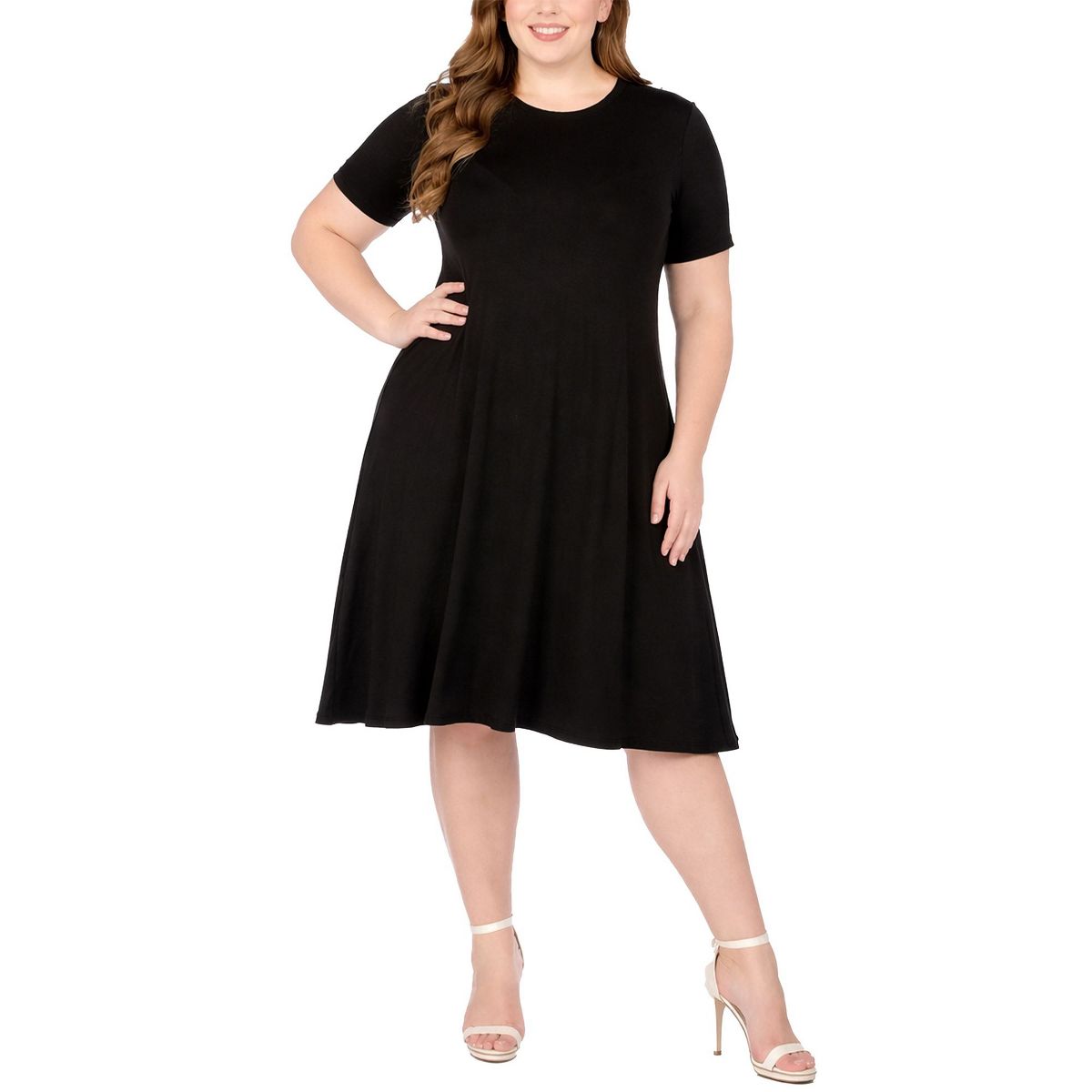 Plus Size Tee Swing Midi Dress -White Mark - thumbnail 5