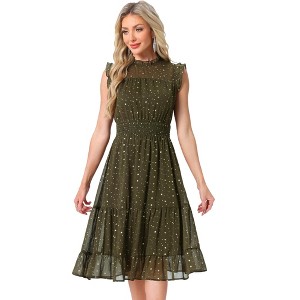 Allegra K Women's Sleeveless Smocked Waist Gilding Metallic Stars Chiffon Party Dress - 1 of 4