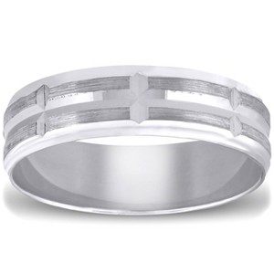 Pompeii3 Mens 10k White Gold Ring Brushed Hand Carved Wedding Band - 1 of 4