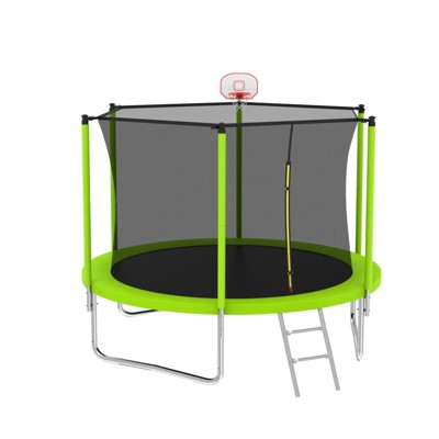 VisioGear 8FT Trampoline with Safety Enclosure Net, Trampoline with Basketball Hoop, Green, 96"*96"*79"