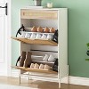 Natural Rattan Shoe Cabinet, 2 Flip Door Entrance Shoe Cabinet with a Drawer, Freestanding Entry Way Shoe Storage Cabinet - 2 of 4